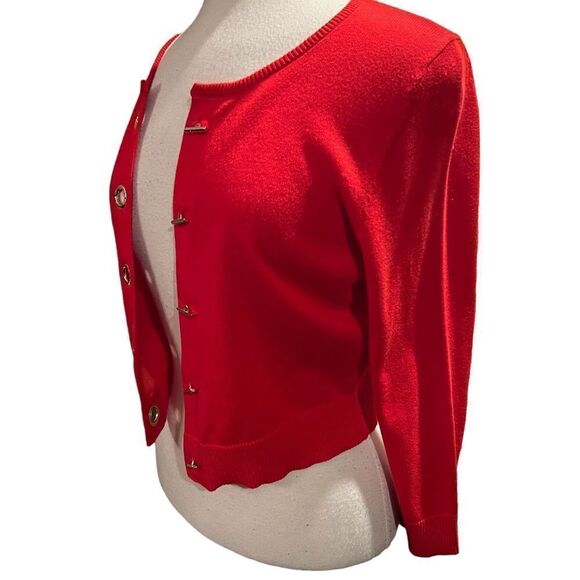 Calvin Klein Cardigan Sweater Red Cropped with Gold Toggle Closure size Medium - Picture 6 of 10
